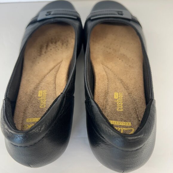Sz 7.5 Clarks Blanche West Black Leather Buckle Embellishment Flats Women's Shoe - Picture 11 of 15